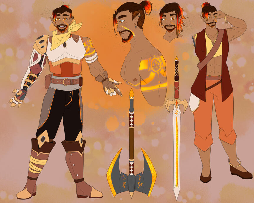 D&D character reference for a transgender fire genasi fighter