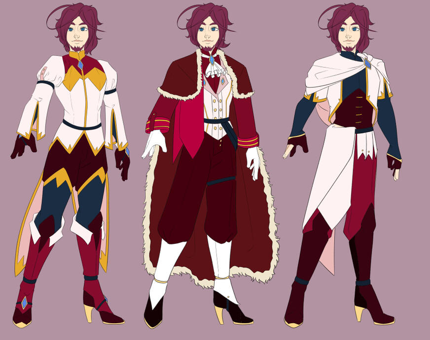A masculine human in various outfits.