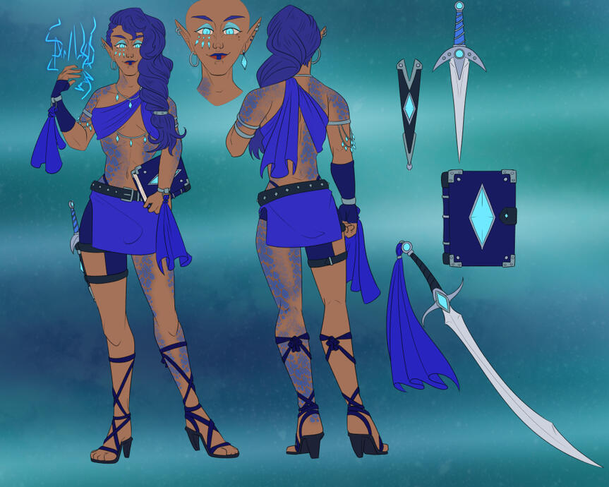 D&D character reference for an androgynous half-elf sorcerer